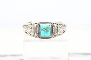 Vintage . Navajo Alfred Joe Sterling Silver Bracelet Turquoise Cabochon 61 Grams - Picture 1 of 10