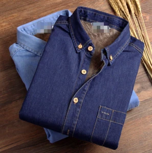 Herren Winter Jeans Hemd warm gefüttert Samt Jeanshemden Unterhemd - Bild 1 von 18