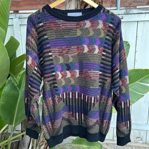 Vintage 90s Masaccio Italy Coogi Style Sweater Multicolor Knit M - Picture 1 of 4