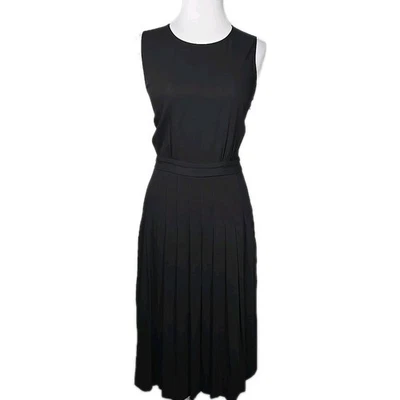 Vestido THEORY Negro Sin Mangas Plisado Botón Trasero Bolsillos Laterales Cremallera Talla 8 Foto 1 de 4