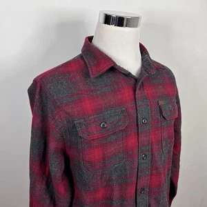 Orvis Large Super Heavy Cotton Flannel Shirt Jacket Red Gray Plaid Outdoors - Picture 1 of 5