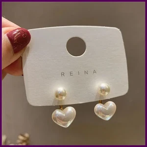 Perlenimitat Ohrringe für Damen Herz rund Ohrstecker elegant Liebesohr - Bild 1 von 33