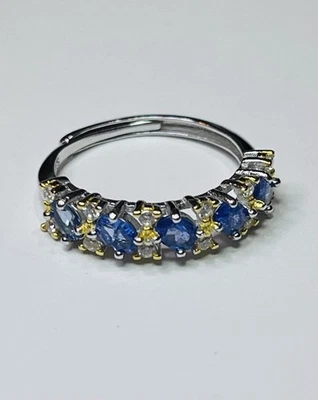 Anillo de plata de ley 925 natural azulado púrpura tanzanita circonita banda Foto 1 de 4