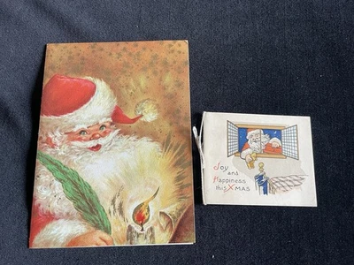 2 VINTAGE  XMAS CARDS FATHER CHRISTMAS SANTA - Image 1 of 4