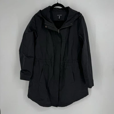 Chaqueta Eileen Fisher Grande L Negra Algodón Orgánico Forrada de Vellón Con Capucha Minimalista Foto 1 de 4