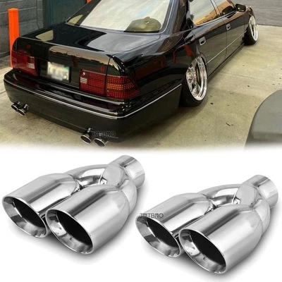 For Lexus LS460 LS430 LS400 Dual 2.5" In 3.5" Out 9.5" Quad Double Exhaust Tips  - Image 1 of 4