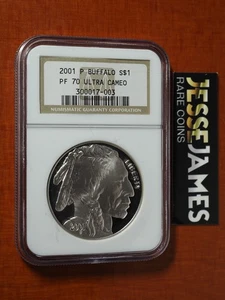 2001 P PROOF SILVER BUFFALO COMMEMORATIVE DOLLAR NGC PF70 ULTRA CAMEO BROWN LABL - Picture 1 of 2