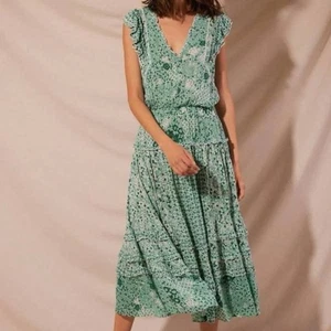 Poupette St. Barth Revolve Paulina Midikleid Viskose Georgette Grün Antibes S - Bild 1 von 9