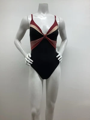 ROBIN PICCONE 'Billie' V Neck Knot Front One Piece Swimsuit Black Multi SZ 4.New - Image 1 of 4
