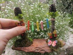 Fairy Garden Clothesline, Miniature Clothesline, Fairy Garden Accessories - Picture 1 of 3