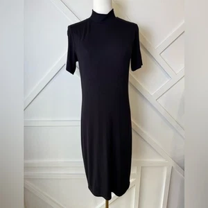 Vestido Magaschoni Acanalado Modal Cuello Simulado Manga Corta Bodycon Midi Talla Mediana - Imagen 1 de 7