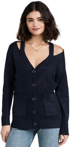 Line and Dot Jenna Cardigan with Cutout Slits Sz M, Navy - Picture 1 of 8