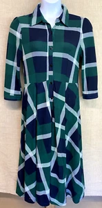 NWT REBORN Women's L Retro Green & Blue Brushed Polyester Plaid Maxi Shirt Dress - Picture 1 of 15