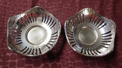 Antiguo plato de plata 2 cuencos de tuerca reticulados Mappin & Webb Inglaterra sin monograma B Foto 1 de 3