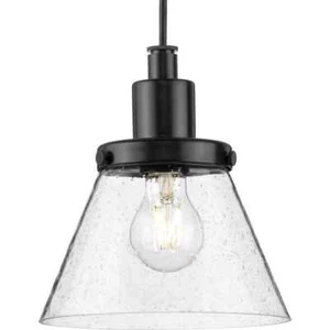 Progress Lighting Hinton 8 in. One-Light Brushed Nickel Pendant w/Clear Seeded - Picture 1 of 13