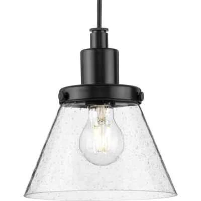 Progress Lighting Hinton 8 in. One-Light Brushed Nickel Pendant w/Clear Seeded - Image 1 of 4