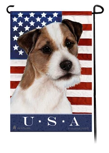 Patriotische USA Garten Flagge - Tri Double Coat Jack Russell Terrier 076E - Bild 1 von 1