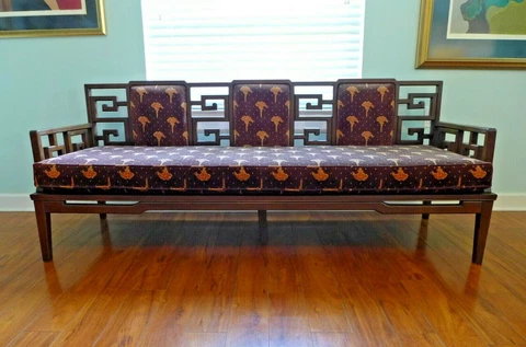 Chinoiserie Wood Sofa Couch Bench Settee Loveseat Fretwork Chinese Seating MCM Cover