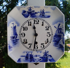 Horloge murale vintage années 1940 8 jours en porcelaine peinte allemande - bleu flo - voiliers