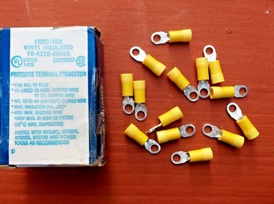 Pkg/50 Thomas & Betts 10RC-10X Sta-Kon Ring Terminal Extended 12-10 AWG #10 Bolt - Image 1 of 4