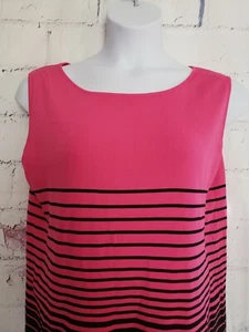 Finity Pink Stripe Stretch Knit Sleeveless Top Plus 1X Round Neck Rayon Blend - Picture 1 of 10