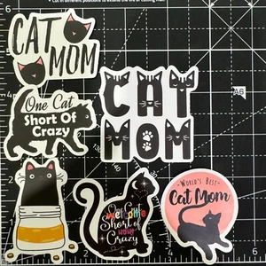 LOT OF 5 CAT MOM Black Cat Vinal Decals Sticker Bomb Kawaii EMO Tumbler Skater - Picture 1 of 5