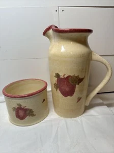 2005 Blue Sky Pitcher & Sm. Bowl with Raised Apples 9" - Picture 1 of 14