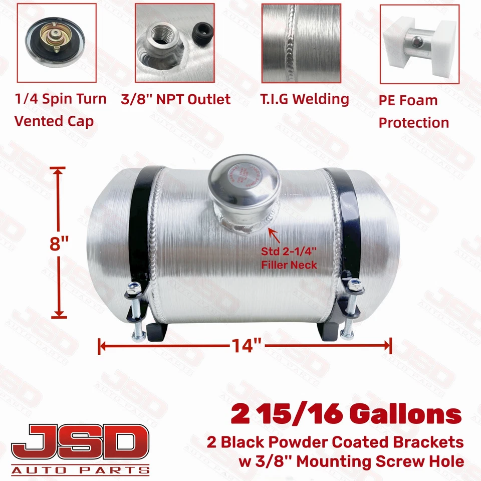 Tanque de combustible para Hot Rod de 2,9 galones 8x14 llenado central 3/8 NPT aluminio hilado Foto 1 de 4