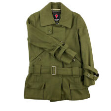 Pepe Jeans London Peacoat Modern Belted Wool Blend Women's Large Olive NWOT