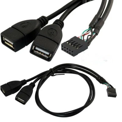 Dual 2 USB 2.0 A Female to 10 Pin Female Cable Cord Adapter Converter Connector - Image 1 of 3