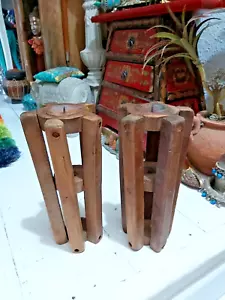 A " PAIR " OF VINTAGE INDIAN WOODEN CANDLE HOLDERS - Picture 1 of 11