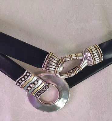 Chicos M/L 拆分皮革上部黑色可调节皮带银色 GT 扣 2 件套 — 第 1/4 张图片