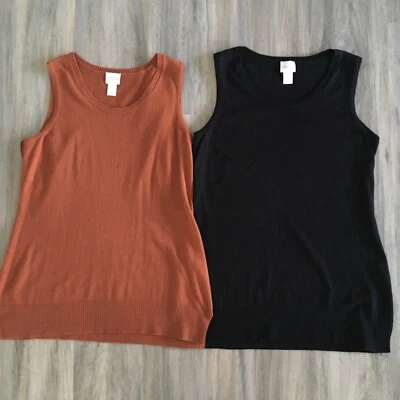 2 Suéter Chaleco Top Negro Naranja Chico's 0 Sin Mangas Acción de Gracias Otoño Seda Tejido Foto 1 de 4