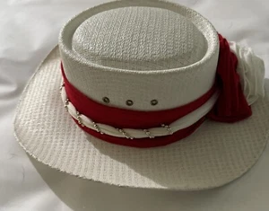 Women ARLOP Stray Hat Red &white/silver Beaded 55 Mexico 6 7/8" - Picture 1 of 11