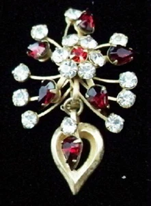 Spilla spilla vintage con strass ROSSO SCURO e BIANCO D12 - Foto 1 di 2
