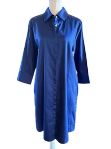 Perlavera Royal Blue Shirtdress Medium Minimal Modest Classic Button Up Chris - Picture 1 of 13