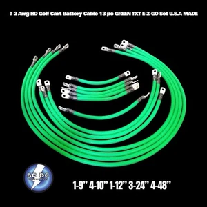 # 2 Awg HD Golf Cart Battery Cable 13 pc GREEN TXT E-Z-GO Set U.S.A MADE - Picture 1 of 1