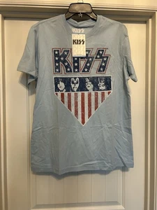 KISS Men’s Americana Light Blue T-Shirt Short Sleeve Sz L - Picture 1 of 8