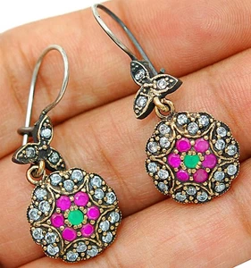 Ohrringe Osmanisches Empire Stil 2 kt behandelter Rubin & Topas 925 Sterlingsilber S3-1 - Bild 1 von 2