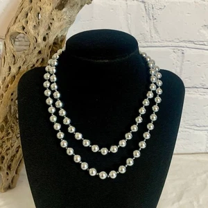 Bellissima collana 30" annodata a mano finte PERLE in ARGENTO con chiusura a sfera - Foto 1 di 8