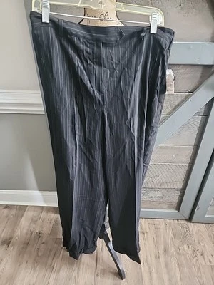 NUEVO CON ETIQUETAS Mujer Casual Pin Rayas Pantalones Talla 16 Larry Levine Bolso Elástico R Foto 1 de 4