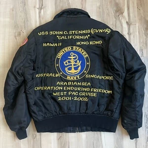 VTG USS John C. Stennis CVN 74 Aircraft Carrier US NAVY Souvenir Jacket Men's M - Picture 1 of 11