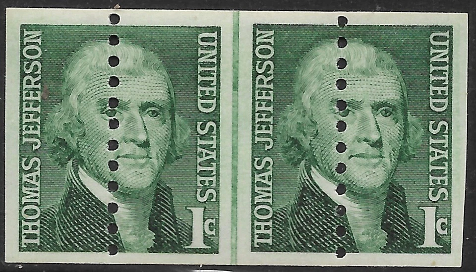 1299 1 cent Thomas Jefferson Misperfed Line Pair - Image 1 of 1