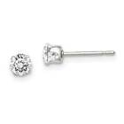 Sterling Silver 4Mm Round Snap Set Cz Stud Earrings 0.16"