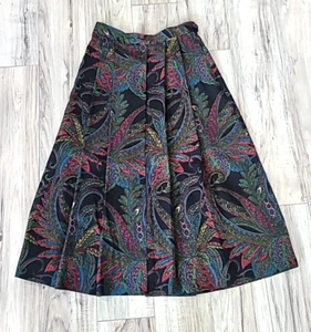 Vtg Geiger Womens Paisley Floral Pleated Green Red Blue Black Wool Skirt Sz 38 - Picture 1 of 6