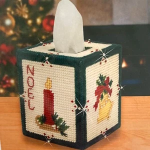 Mary Maxim Plastic Canvas Kit 21180 CHRISTMAS TISSUE BOX COVER Noel Candle Bells - Picture 1 of 3