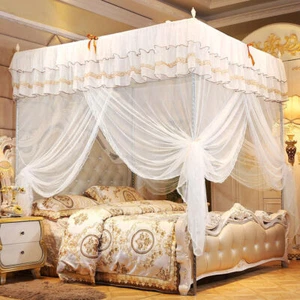 Luxus Prinzessin Vier Eck Pfosten Bett Vorhang Baldachin Netz Moskitonetz Bettwäsche - Bild 1 von 12