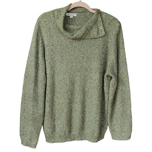 Serengeti Womens Buttoned Envelope Neck Sweater Size XL Green Rainbow Speckle - Picture 1 of 11