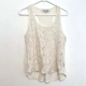 FOREVER 21 White Floral Lace Mixed Media Back Twee Racerback Tank JUNIORS Medium - Picture 1 of 11