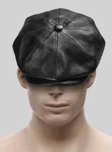 Men's Black Newsboy Soft Leather Cap Peaky Blinders Style Lambskin Leather Cap  